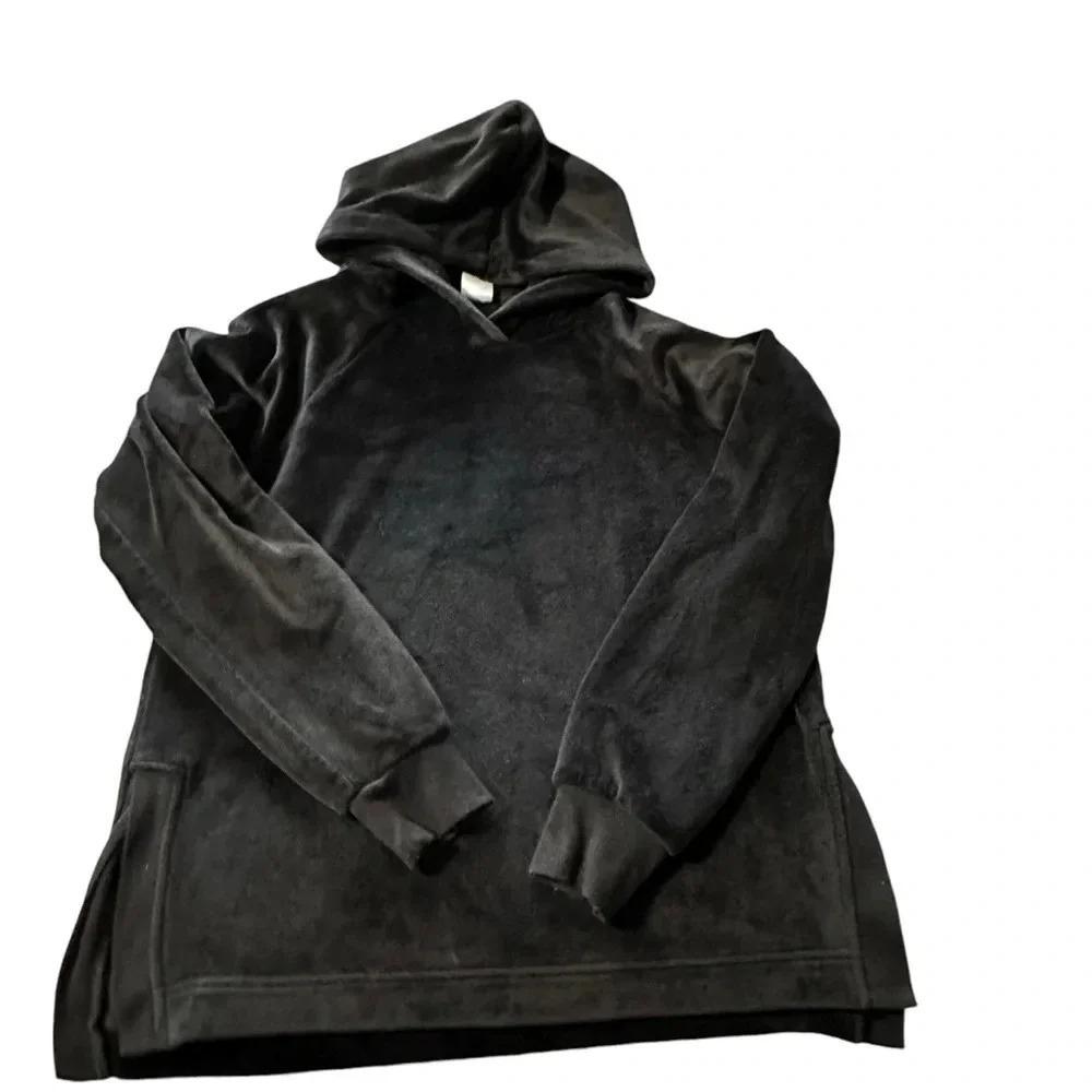 M Plush Hoodie black women's size small, slits on both sides
